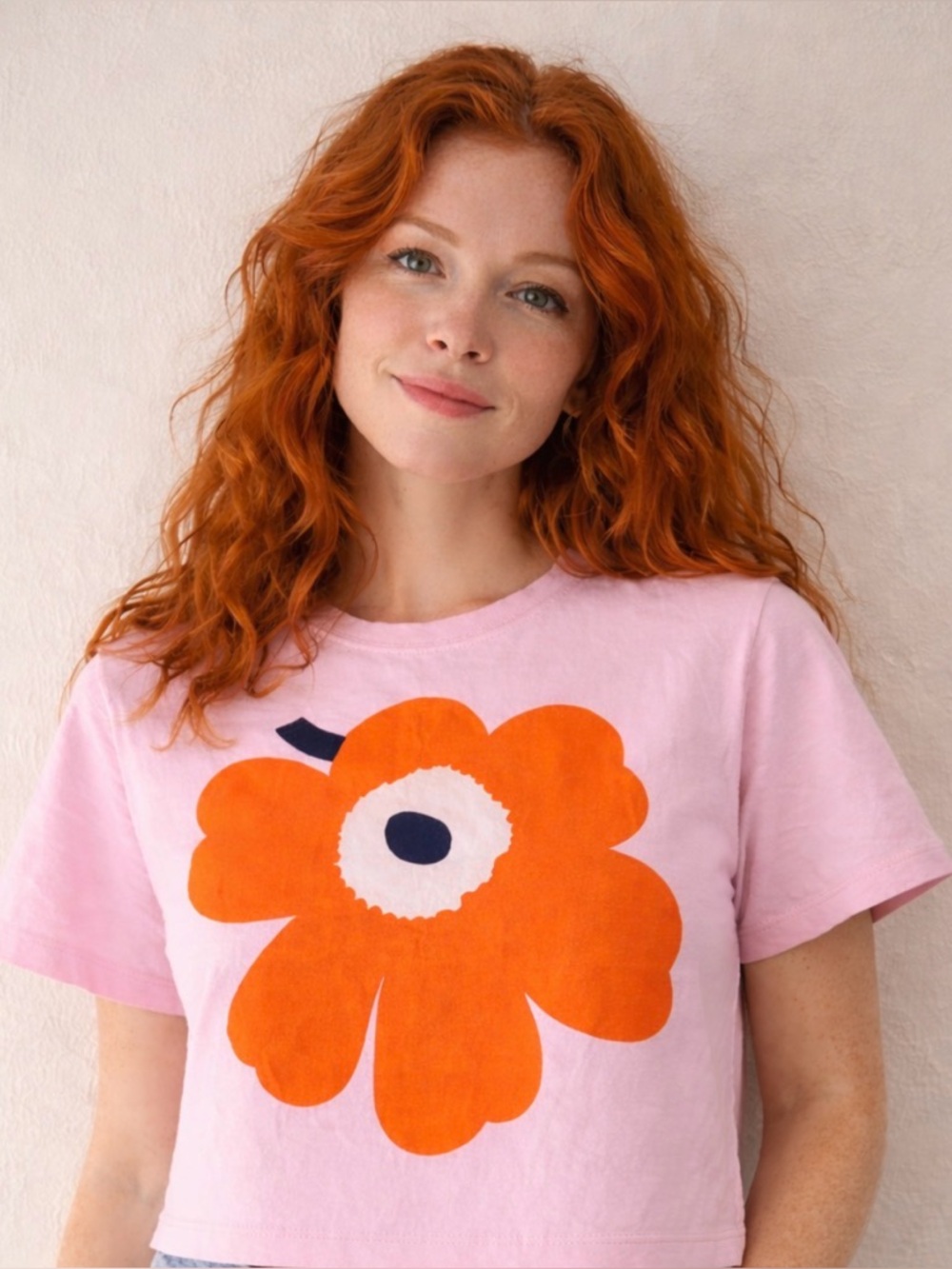 Marimekko Unikko Tee Pink Orange Floral Graphic Shirt Small